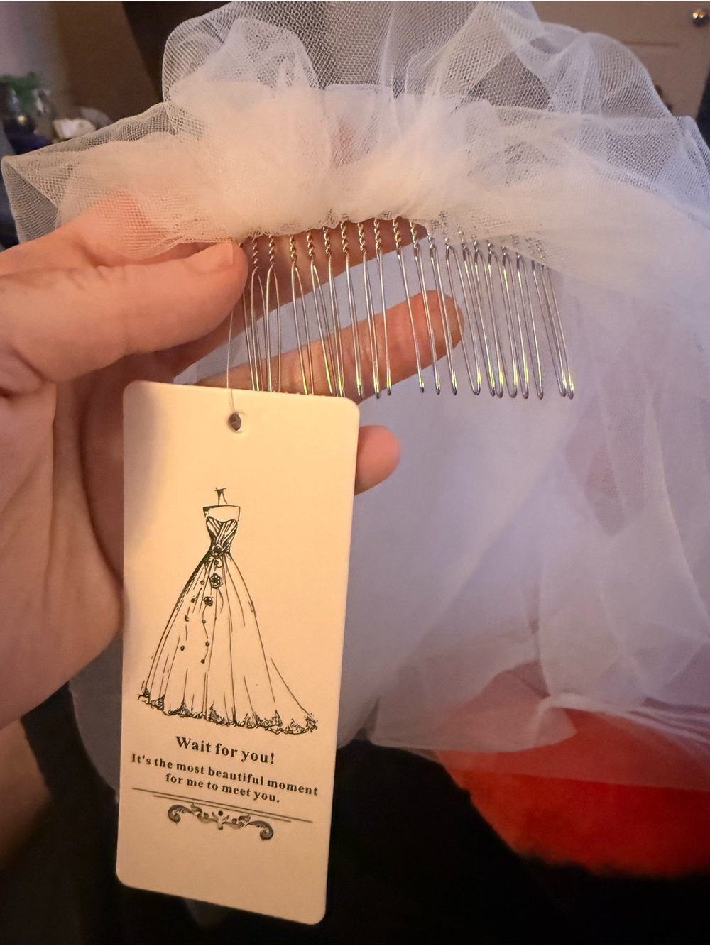 White Bridal Veil Hair Comb - Unbranded